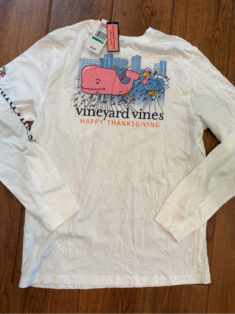 NWT / Vineyard Vines Happy Thanksgiving parade Whale Long Sleeve Tee - youth L